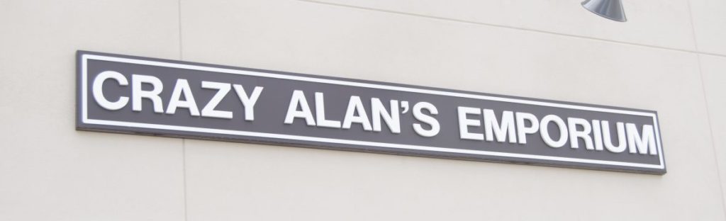 The store's sign, "Crazy Alan's Emporium"